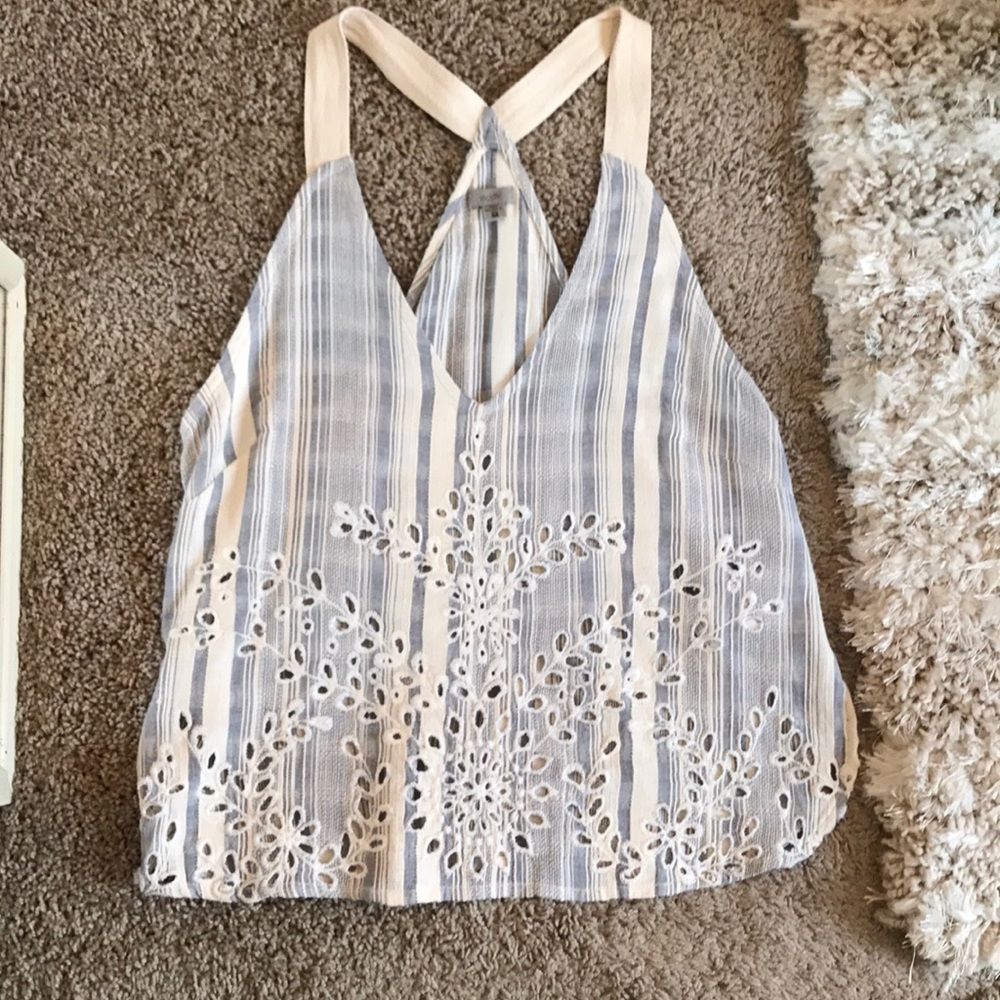 Women’s Striped Eyelet Tank Top - Blue and Cream